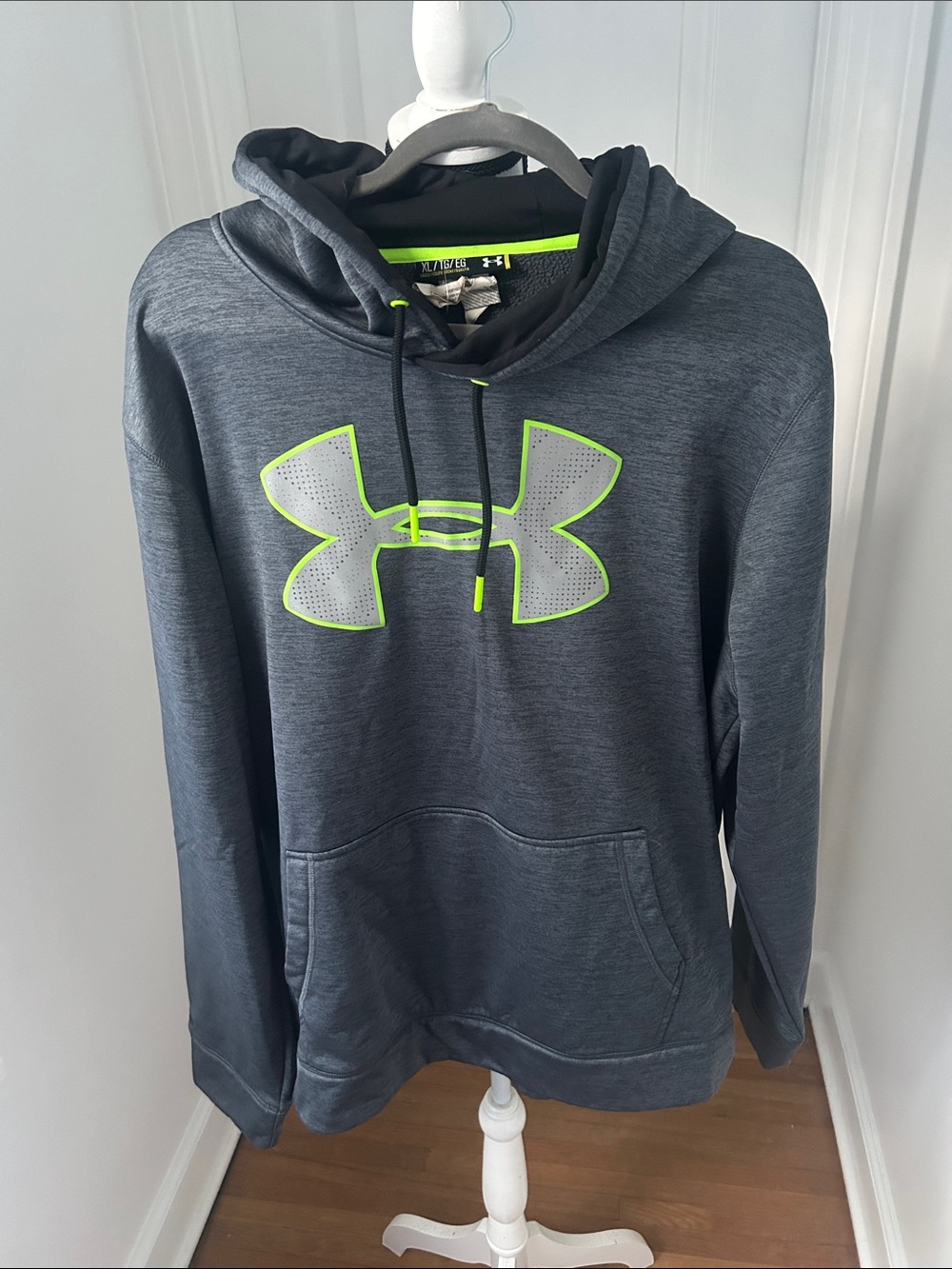 Under Armour Men's Dark Gray Hoodie with Neon Green Logo